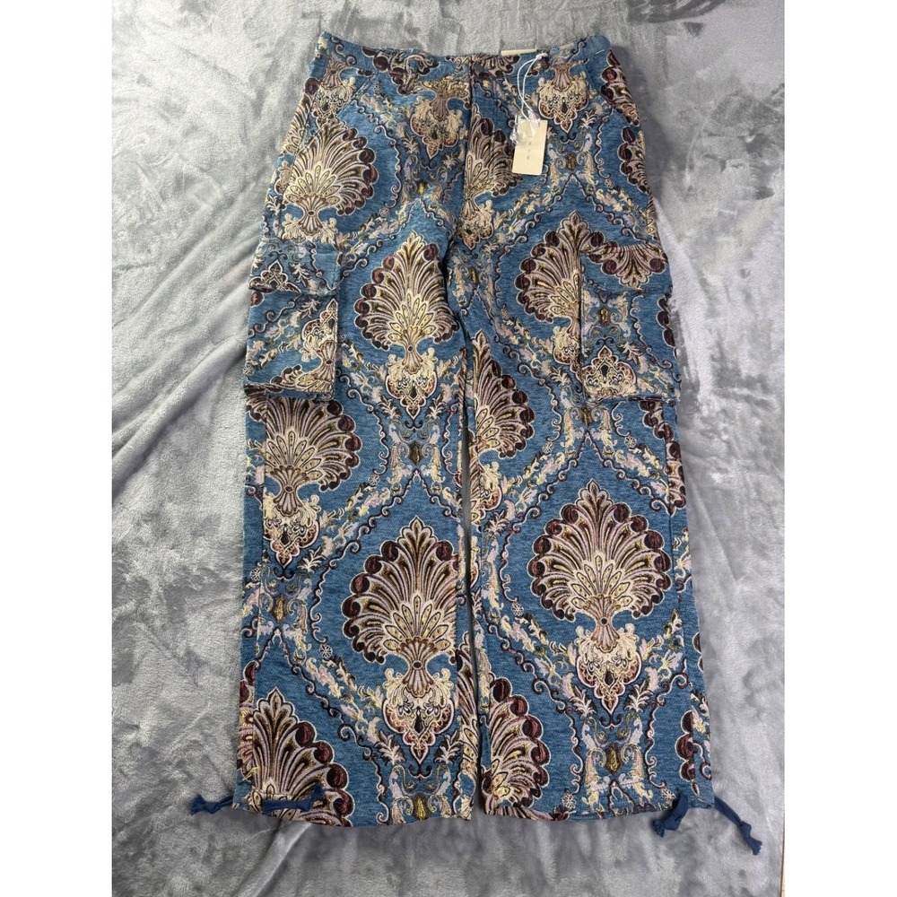 mnml Ultra Baggy Jacquard Floral Cargo Pants Multi Floral Blue Men Size 40 NWT